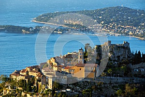 The Village of Eze Ãˆze at sunrise. Alpes-Maritimes, French Riviera, Cote d`Azur, France