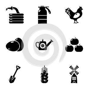 Village farm icons set, simple style