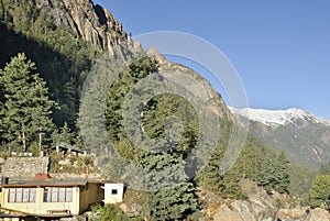 Village Gangotri on the foothill of a mountain