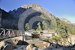 Village Gangotri on the foothill of a mountain