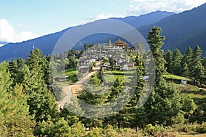 The village of Gangtey, Bhutan, was built at the top of a hill. photo
