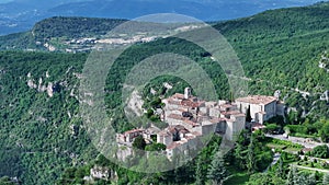 Village of Gourdon in Alps in France drone view