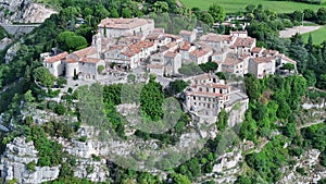 Village of Gourdon in Alps in France top view