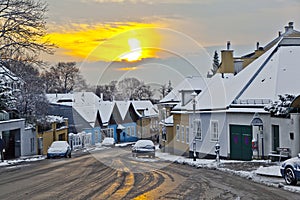 Village of Grinzing in early morning light in Wintertime