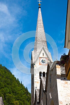 Village Hallstadt Austria Church Cross