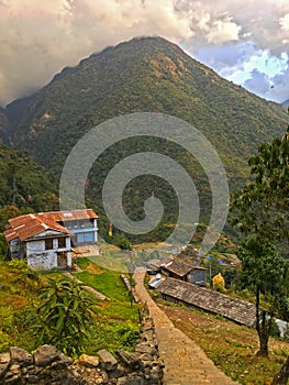 Village in Himalayas Mountains Annapurna trek