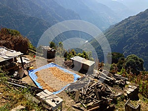 Village in Himalayas Mountains Annapurna trek