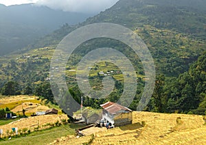 Village in Himalayas Mountains Annapurna trek