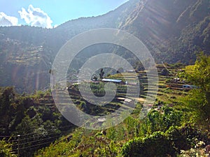 Village in Himalayas Mountains Annapurna trek