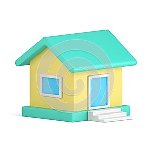 Village house with triangle roof door window realistic 3d icon vector illustration