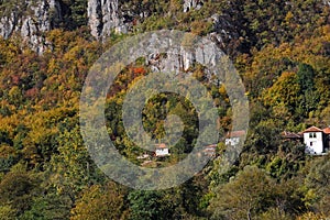 Village houses and cliffs in Serbia