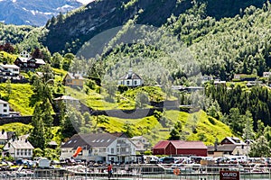 Village houses in Geiranger fjord, Alessung, Norway