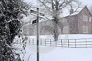 Village houses in the snow