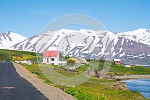 Village of Hrisey in Iceland on a summer day