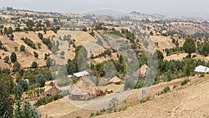 Village huts on the hills