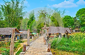 The village huts at the Su Tong Pae Bamboo Bridge, Mae Hong Son suburb, Thailand