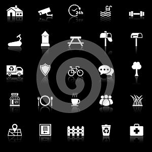 Village icons with reflect on black background