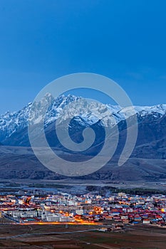 Village inclose mountain a famous landmark in Ganzi.