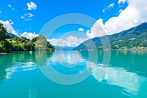 Village Iseltwald at Lake Brienz - beautiful lake in the alps at Interlaken, Switzerland