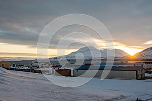 The village on island of Hrisey in Iceland