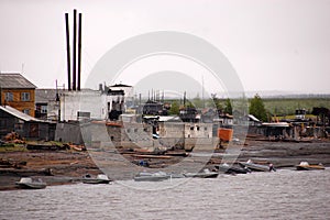 Village at Kolyma river coast outback Russia