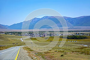 Village on the Chuyskiy tract in the Altai mountains