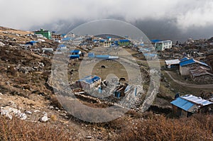 Village Kyangjin Gompa.Nepal. View from Kyangjin Ri