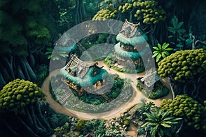Village landscape, game concept art, environment illustration, fantasy countryside scenery, rural houses