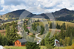 Village landscape at Tihuta Pass, Romania.