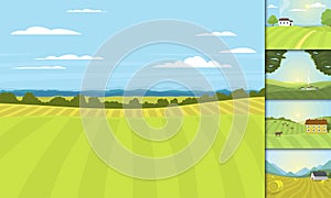 Village landscapes vector illustration farm house agriculture graphic countryside