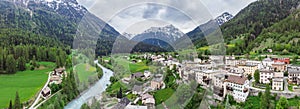 Village Lavin, Switzerland, May 13, 2018. Panoramic sight