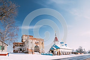Village Lenino, Dobrush District, Gomel Region, Belarus. Old Ruined Orthodox Church