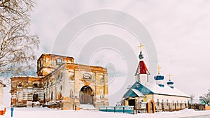 Village Lenino, Dobrush District, Gomel Region, Belarus. Time Lapse Timelapse Time-lapse Of Old Ruined Orthodox Church