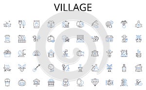 Village line icons collection. Abundance, Affluence, Riches, Fortune, Prosperity, Opulence, Success vector and linear