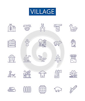 Village line icons signs set. Design collection of Village, Hamlet, Settlement, Rural, Township, Community, Locale photo