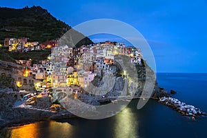 Village of Manarola at night, Cinque Terre, Italy