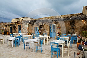 Marzamemi, Sicily, Italy. Old village cafe