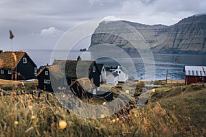 Village of Mikladalur located on the island of Kalsoy, Faroe Islands, Denmark