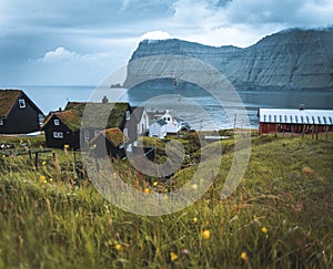 Village of Mikladalur located on the island of Kalsoy, Faroe Islands, Denmark photo