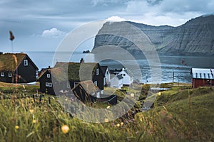 Village of Mikladalur located on the island of Kalsoy, Faroe Islands, Denmark