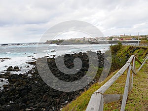 Village of Mosteiros on the Atlantic Ocean on the island of Sao Miguel in Azores