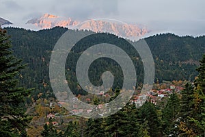 Village and Mountain at Late Afternoon