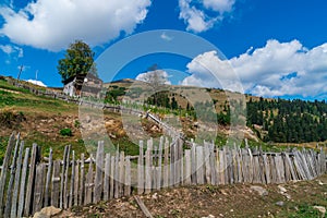 Village in mountains of Ajara, abandoned wooden houses