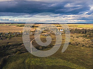 The village Naliboki under a stormy sky. Minsk region, Belarus