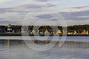 Village near a pond during sunset in Rugen Island, Breege, Germany