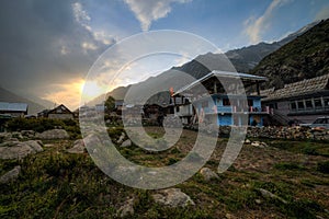 The village near Sangla fort during sunset, Himachal Pradesh.