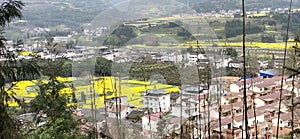 A village next to a terrace in yunnan province, China.