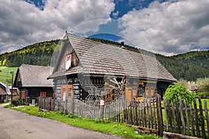 Village with old wooden houses in Slovakia village Cicmany