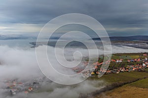 Village Pavlov with background Musov lakes. Taken from above from Palava