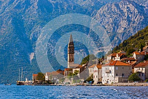 Village Perast on coast of Boka Kotor bay - Montenegro